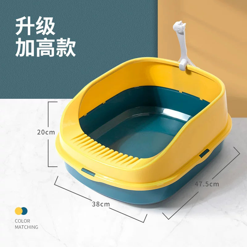 升级加高款半封闭猫砂盆黄绿撞色尺寸图20cm高围栏带控砂踏板