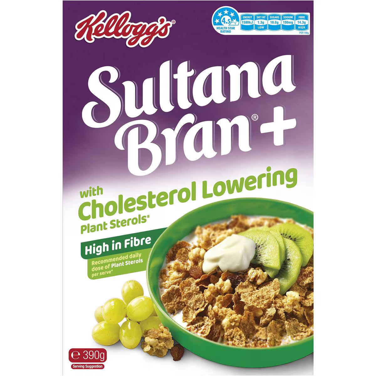 家乐氏提子麦麸全麦片390g含植物甾醇降低胆固醇高纤维