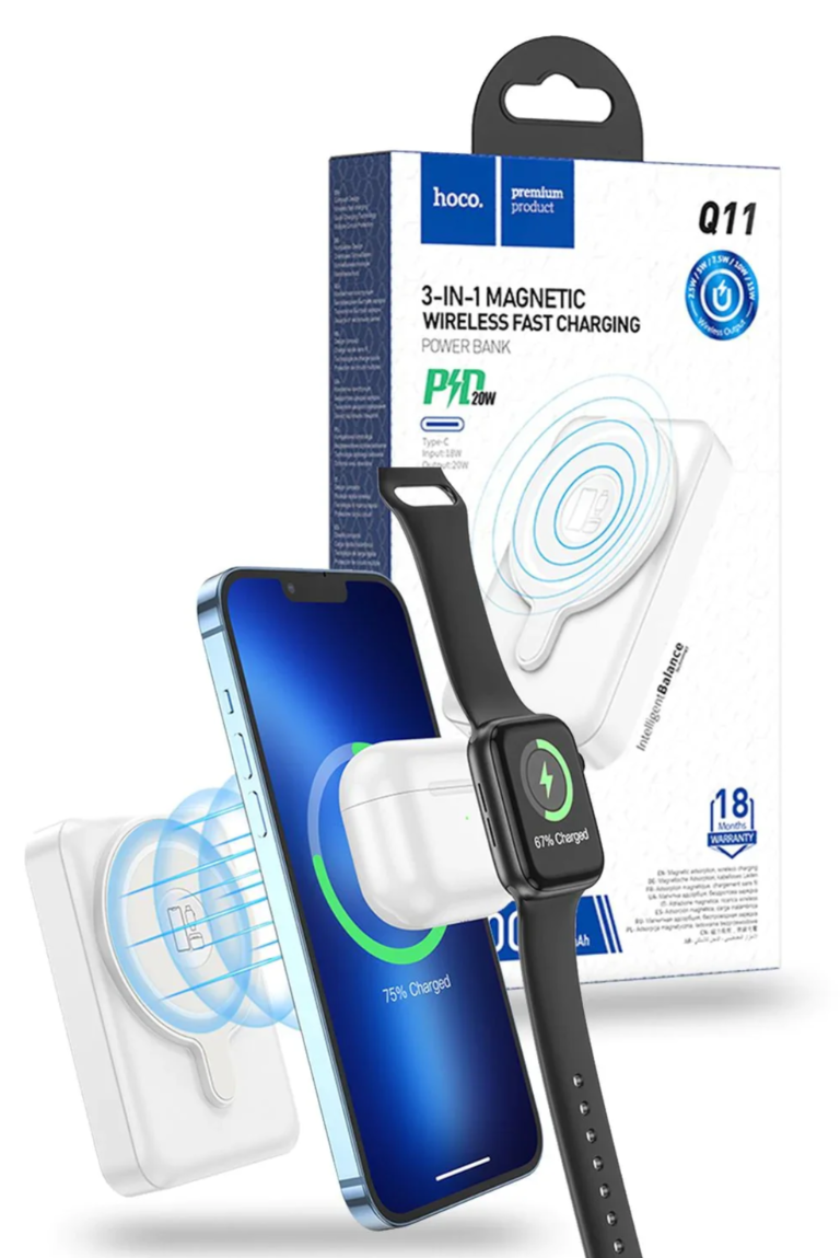浩酷-hoco-Q11-磁吸无线快充移动电源-三合一充电-20W-PD快充展示