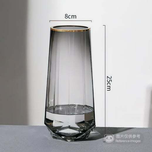 北欧玻璃花瓶钻石灰金边 标准 任选