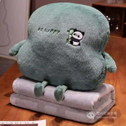 熊猫二合一抱枕被绿色毛绒抱枕及灰色折叠空调被实拍展示