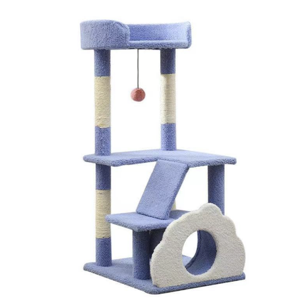 云朵城堡猫爬架蓝白配色带爬梯和云朵猫窝93cm高