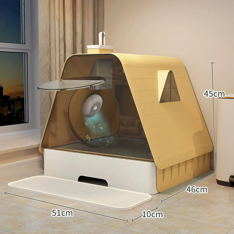 梦幻小屋全封闭抽屉式猫砂盆尺寸图51cm长别墅造型防臭设计