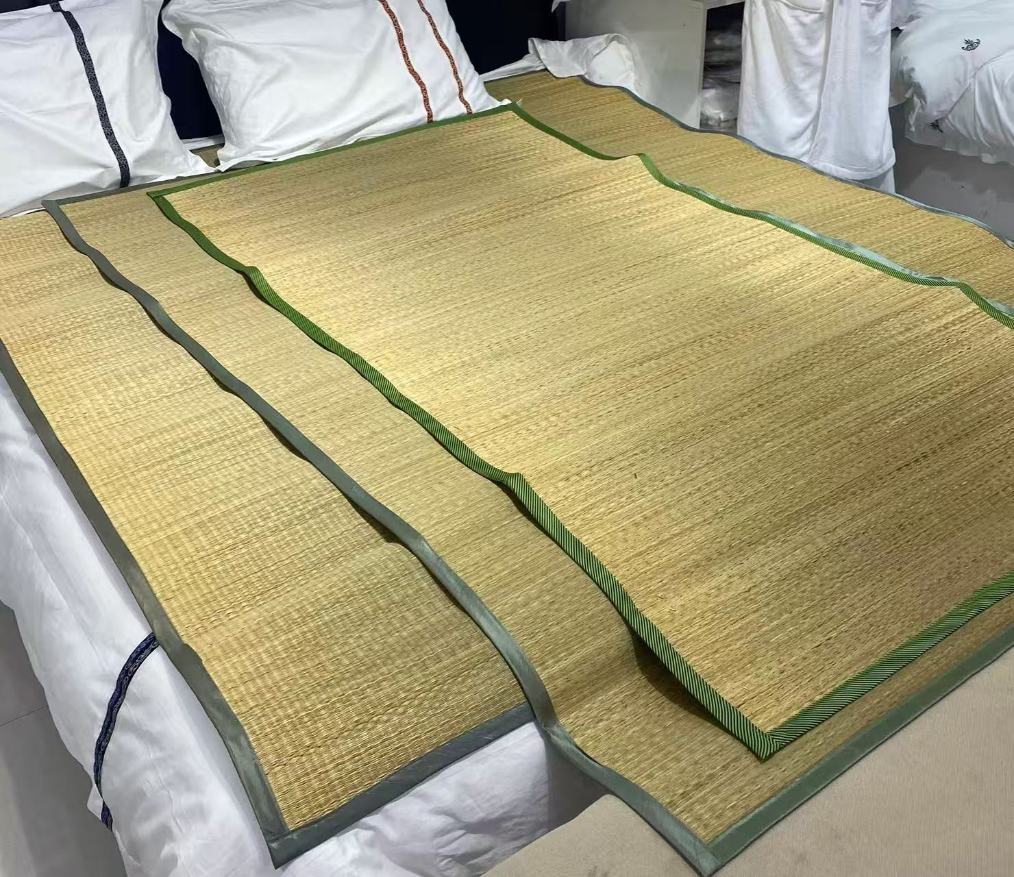 加厚布边草席细节展示及厚实耐磨防摩擦工艺演示