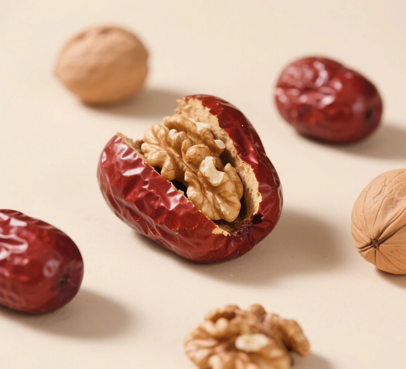 标准规格枣夹核桃产品图，清晰呈现独立包装外观