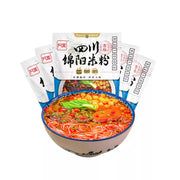 阿宽四川绵阳米粉包装正面图，展示红油汤粉风味及混合装规格选项