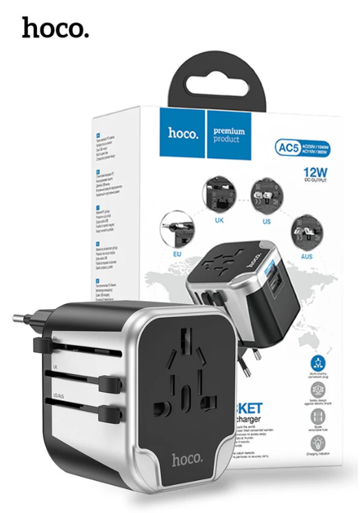 hoco-浩酷-AC5-全球通用-转换插头-多国兼容-双USB输出展示