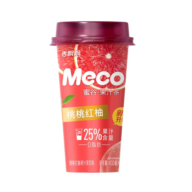 香飘飘Meco蜜谷果汁茶桃桃红柚味 400ml 杯装 0脂肪 粉色包装 蜜桃香甜红柚微酸 口感清新 适合下午茶。