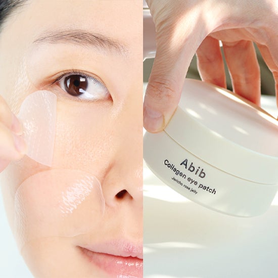 阿比芙眼膜使用场景图，展示透明凝胶质地及眼部贴合效果