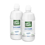 两瓶 Alcon OPTI - FREE puremoist 隐形眼镜护理液，白底展示，瓶身可见 300 mL 标识