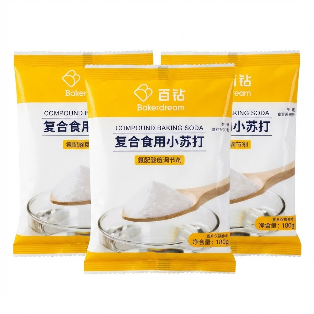 安琪百钻复合小苏打粉 5 包特惠装组合图，展示多袋家庭囤货规格
