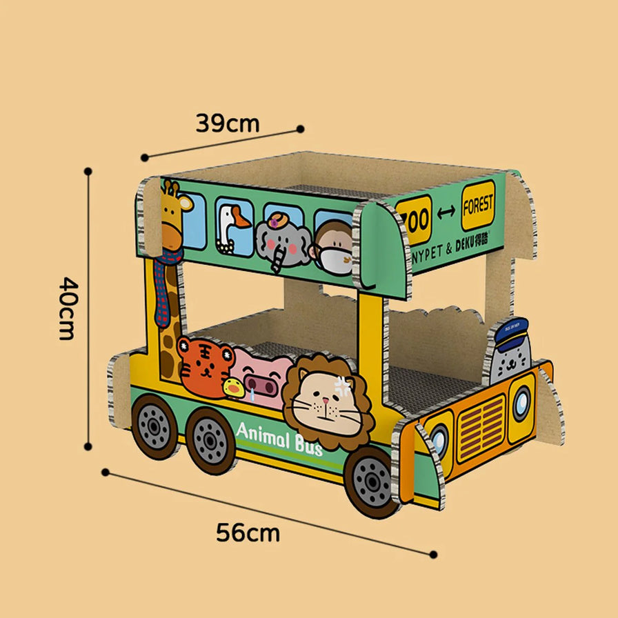 双层巴士猫抓板尺寸示意图，标注长56cm、宽39cm、高40cm
