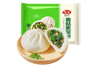 安井香菇素菜包产品主图，展示皮薄馅多的冷冻包子外观