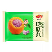 安井香芋地瓜丸冷冻包装正面图，展示金黄酥脆的成品小球与品牌标识