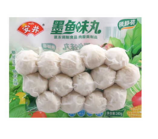 安井墨鱼味丸 240g 锁鲜装正面包装图，展示速冻鱼丸产品外观