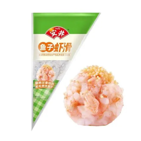 安井鱼子虾滑 150g 手挤袋装正面包装图，展示品牌 Logo 与产品名称