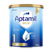 Aptamil 爱他美金装 1 段婴儿配方奶粉 900g 罐装正面图，显示蓝色罐身和金色盖子。