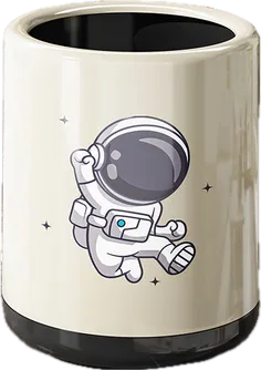 宇航员造型双桶垃圾桶正面图，无盖设计适合桌面干湿分类收纳