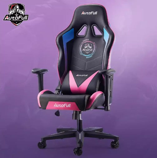AutoFull 粉黑色人体工学电竞椅 高靠背设计 电竞办公椅