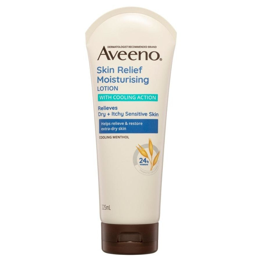 Aveeno 舒缓保湿身体乳 225ml 正面包装图，展示清凉薄荷配方与品牌标识