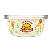 B.DUCK 小黄鸭联名款不锈钢洗菜盆，米白色外壁印有萌趣小黄鸭图案和 LET'S COOK 字样。
