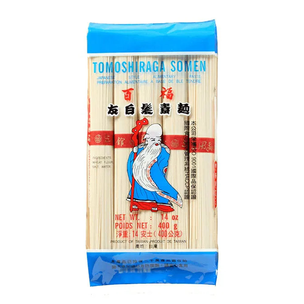 百福友白发素面 400g 包装正面，细如发丝的干面条适合宝宝辅食