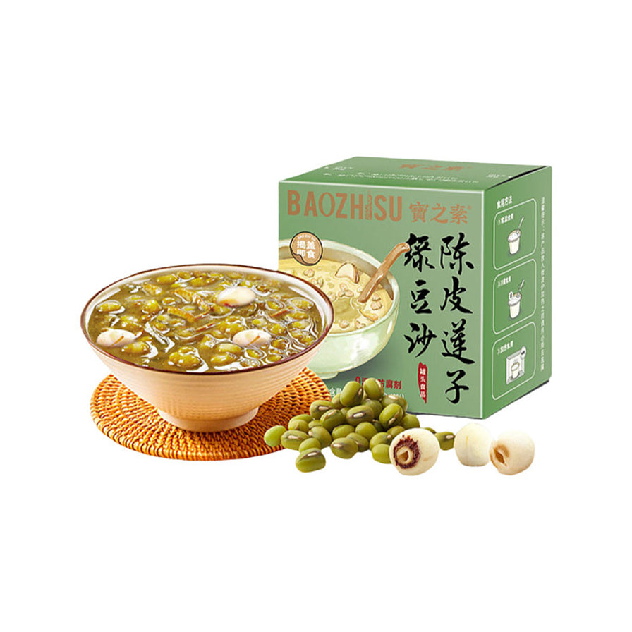 宝之素椰汁啵啵正面包装图，浅蓝色背景上印有一碗椰奶甜品，标注有揭盖即食字样。