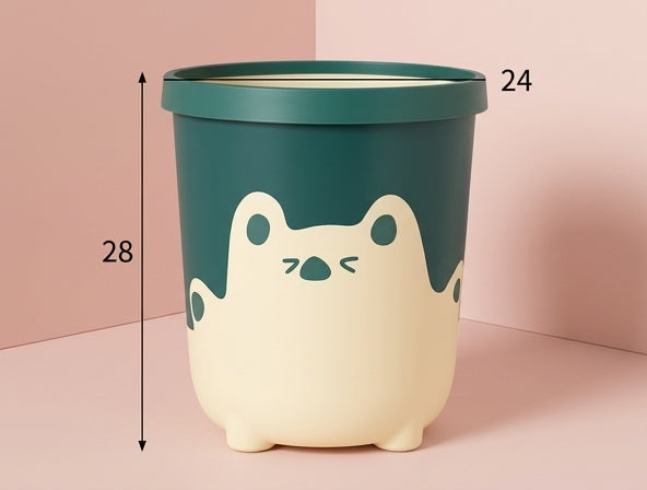 黄色抱抱熊垃圾桶侧面视角，展示 10L 紧凑容量和轻便提手细节。