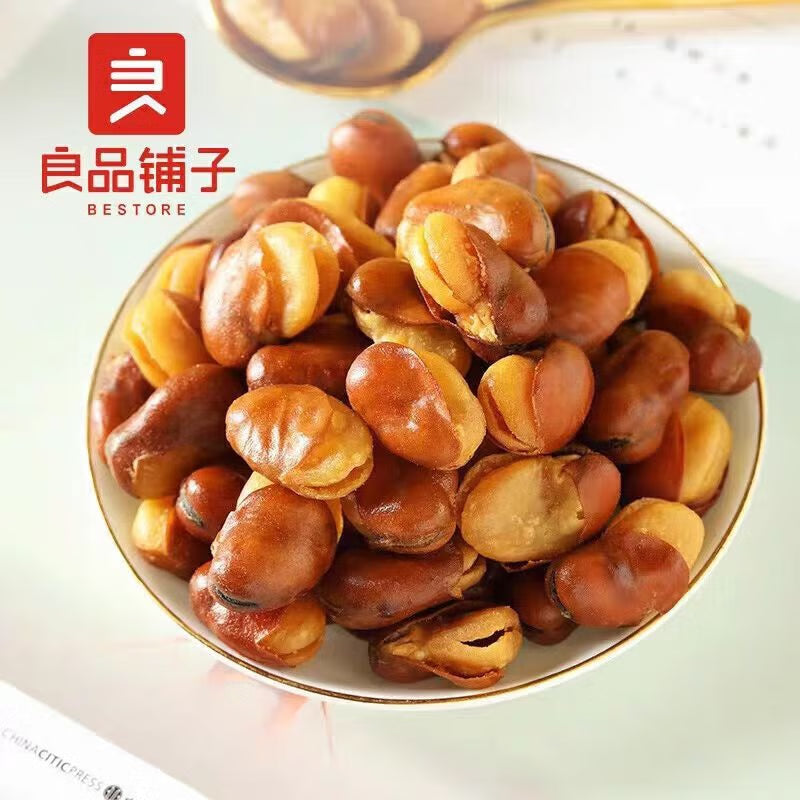 良品铺子牛肉味兰花豆包装侧面，展示条形码和生产日期喷码