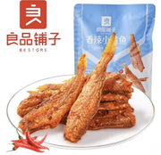 良品铺子香酥小黄鱼香辣味与 3 包特惠装包装展示，即食海鲜零食