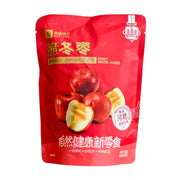良品铺子脆冬枣80g红色包装袋，正面印有鲜红饱满的冬枣和切开的酥脆枣肉图案，标注甄选河北黄骅冬枣。
