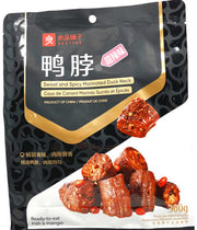 良品铺子卤味鸭脖甜辣味独立小包装，肉厚骨香，适合宿舍追剧或深夜解馋的休闲零食。