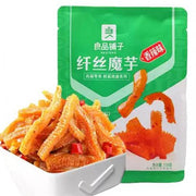 良品铺子香辣纤丝魔芋零食包装正面图，红色包装袋展示品牌与产品信息。