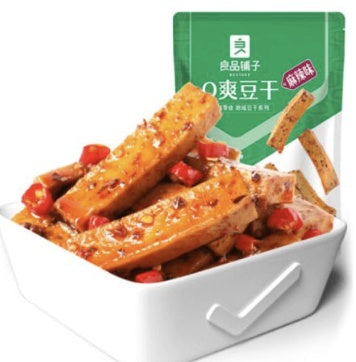良品铺子麻辣豆干 3 包特惠组合装，展示三包并列摆放的红色包装袋