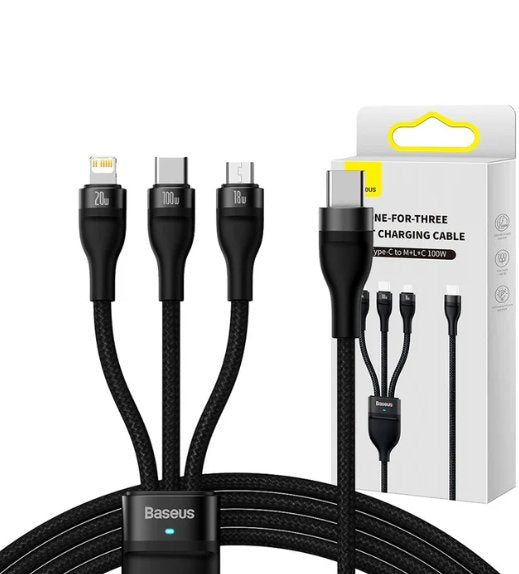 倍思-Baseus-一拖三快充线-100W大功率-多口同步充电-接口展示