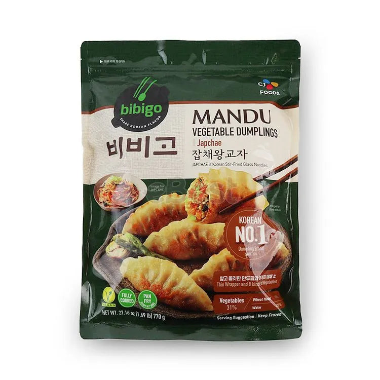 Bibigo 韩式蔬菜煎饺包装图，770g 大包装，纯素口味适合合租分享