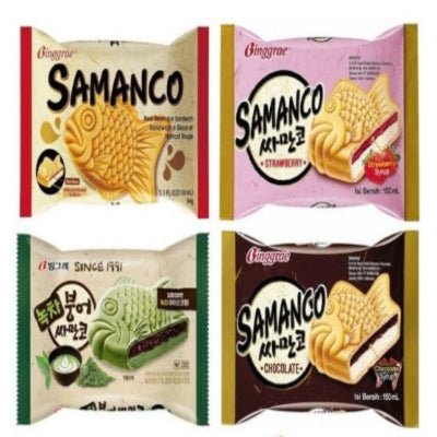 宾格瑞三曼多鱼形冰淇淋三明治四种口味合集，包含红豆草莓巧克力抹茶