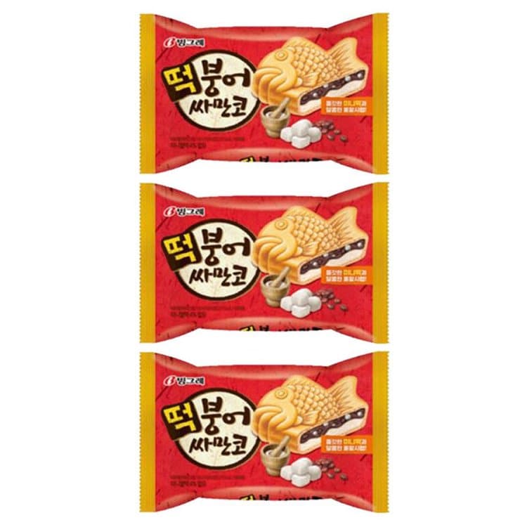 宾格瑞三曼多红豆味鱼形冰淇淋三明治实拍，经典红豆沙夹心与鱼形饼干造型