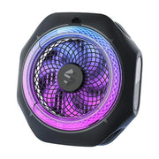 黑鲨冰封制冷背夹 4 Pro 磁吸版正面视角，展示紫色 RGB 环形灯效与 7 叶散热风扇。