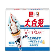 光明大白兔联名脆筒冰淇淋四支装包装正面，展示奶糖与海盐芝士双色旋纹