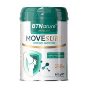 BTNature Opticare MoveSure 骨关节营养奶粉 800g 罐装正面图，白色罐身配绿色顶盖，印有关节保护示意图。