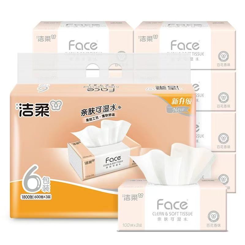 洁柔 Face 系列可湿水面纸六包组合装，包装完整展示产品外观与规格信息。