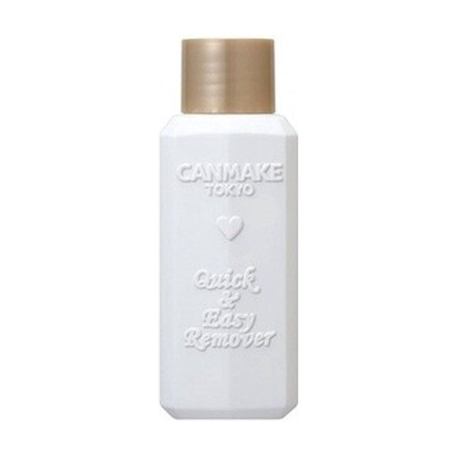 CANMAKE 井田洗甲水，白色瓶身配金色瓶盖，瓶面带有凹凸质感的品牌 Logo 和 Quick & Easy Remover 字样。