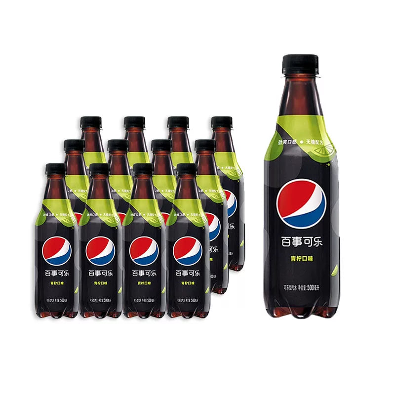 百事可乐青柠口味500ml瓶装网红碳酸饮料汽水