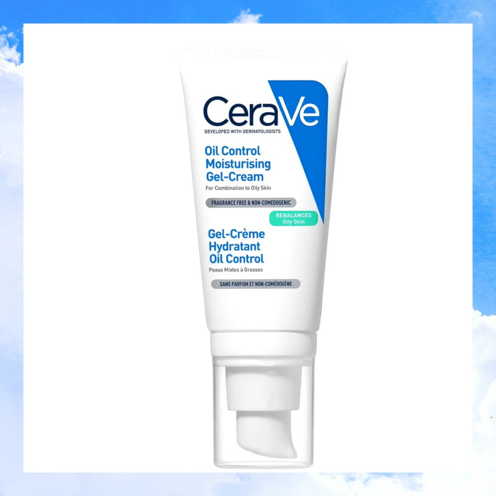 CeraVe 控油保湿乳液白色瓶身正面图，展示品牌标识与产品外观