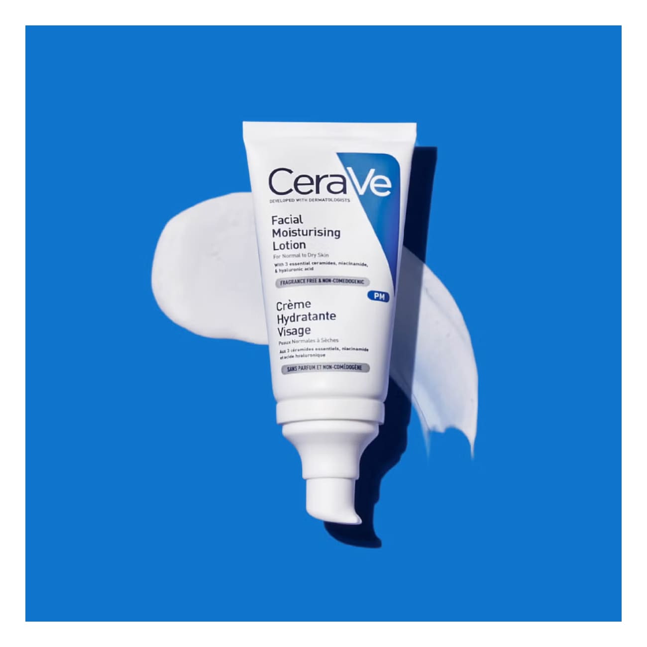 CeraVe PM 乳液产品细节展示图，清晰呈现瓶身设计与容量信息