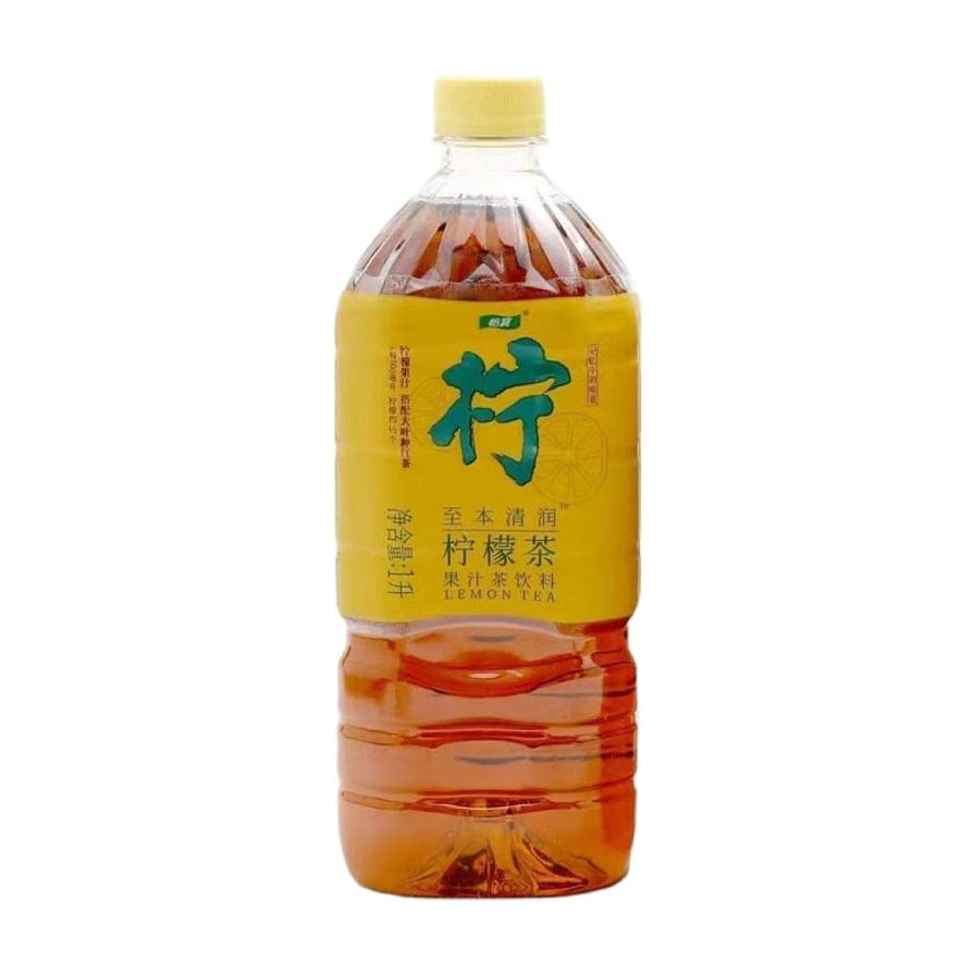 怡宝至本清润柠檬茶1L大瓶装，黄色包装正面图，展示“柠”字书法标识。