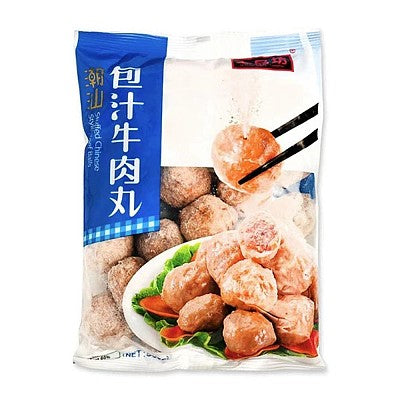 潮汕包汁牛肉丸俯视图，展示圆润饱满的丸子形态