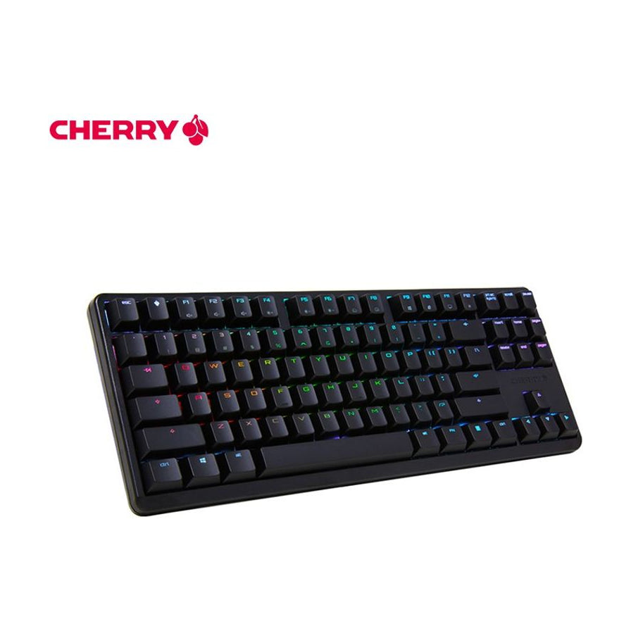 CHERRY 3000S TKL RGB 88键机械键盘，黑色紧凑型设计，展示RGB背光效果。