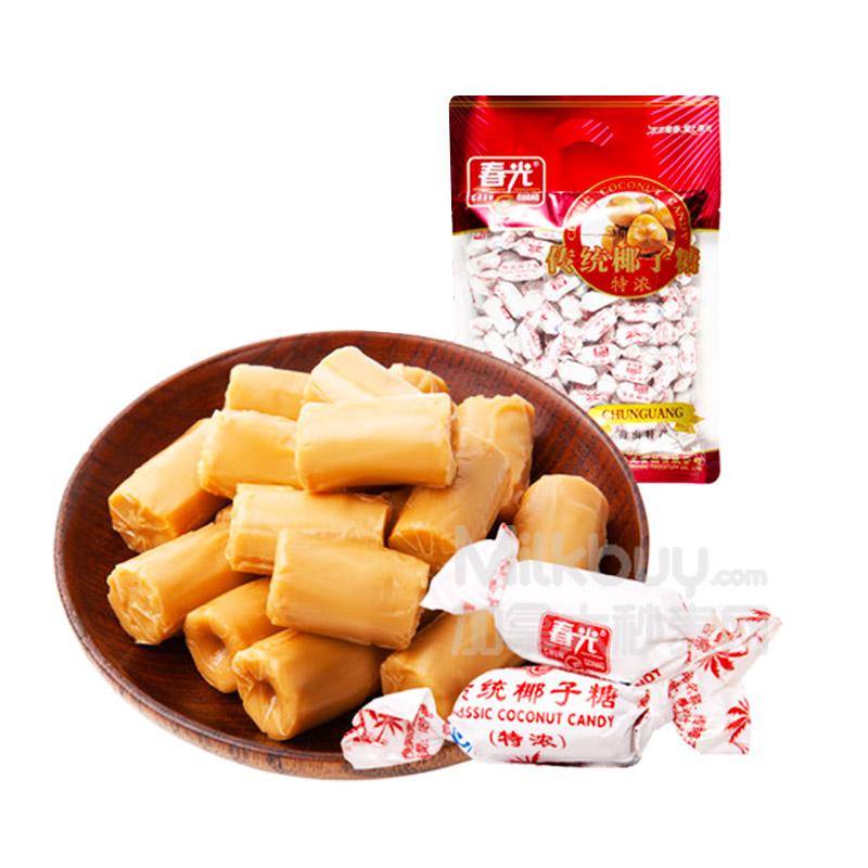 春光椰子糖产品包装正面图，显示品牌与净含量信息
